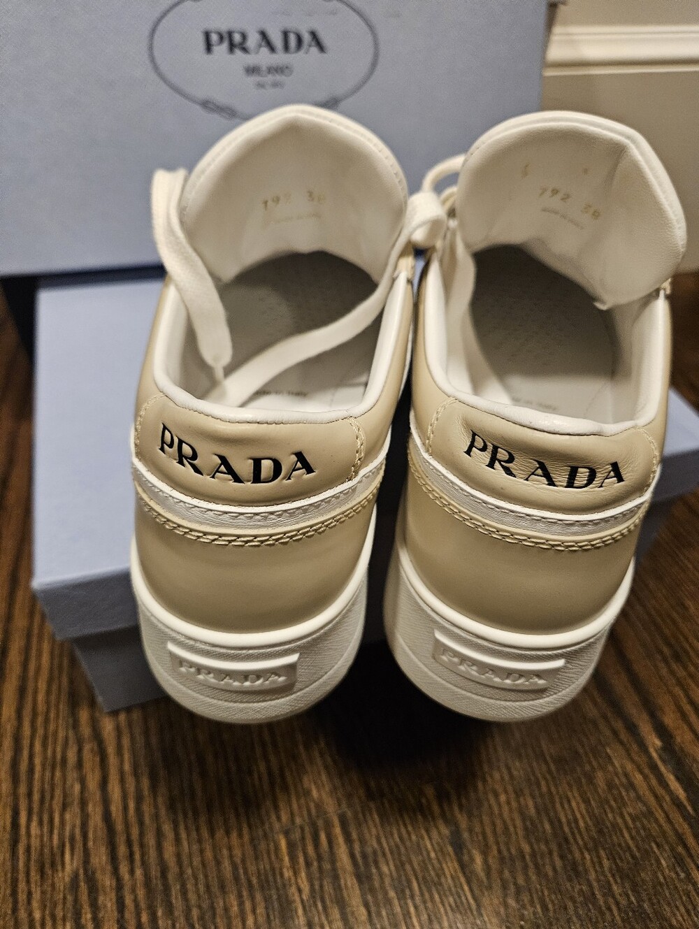 NEW PRADA DOWNTOWN LEATHER PLATFORM SNEAKERS TRAINERS SHOES SIZE 38 - Picture 6 of 10
